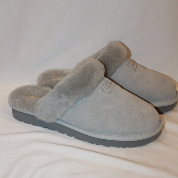 NEW UGG COZY WOMEN'S SUEDE SHEARLING LINED GRAY SLIPPERS‎ SZ 12 - Picture 2 of 6